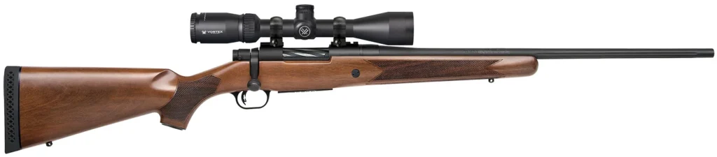 Mossberg 27939 Patriot Walnut-Vortex Scope Combo Full Size 243 Win 5+1, 22" Matte Blued Fluted Steel Barrel & Receiver, Walnut Fixed Stock, Vortex Crossfire II 3-9x40mm Scope