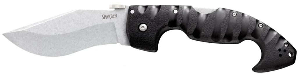 Cold Steel CS21ST Spartan  4.50" Folding Plain Stone Washed Japanese AUS-10A SS Blade/Black Griv-Ex w/Steel Liners Handle Includes Pocket Clip