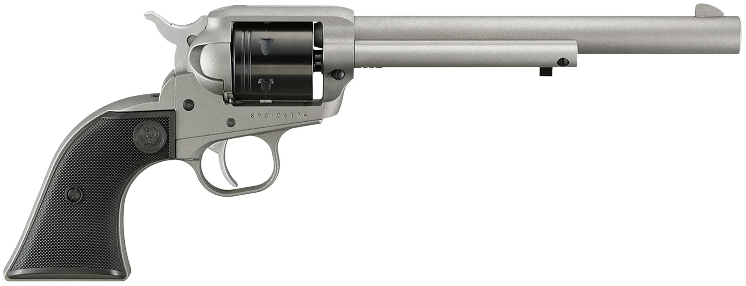 Ruger 2039 Wrangler 22 LR 6 Shot 7.50" Silver Cerakote Barrel & Frame, Black Cerakote Cylinder Black Checkered Polymer Grips