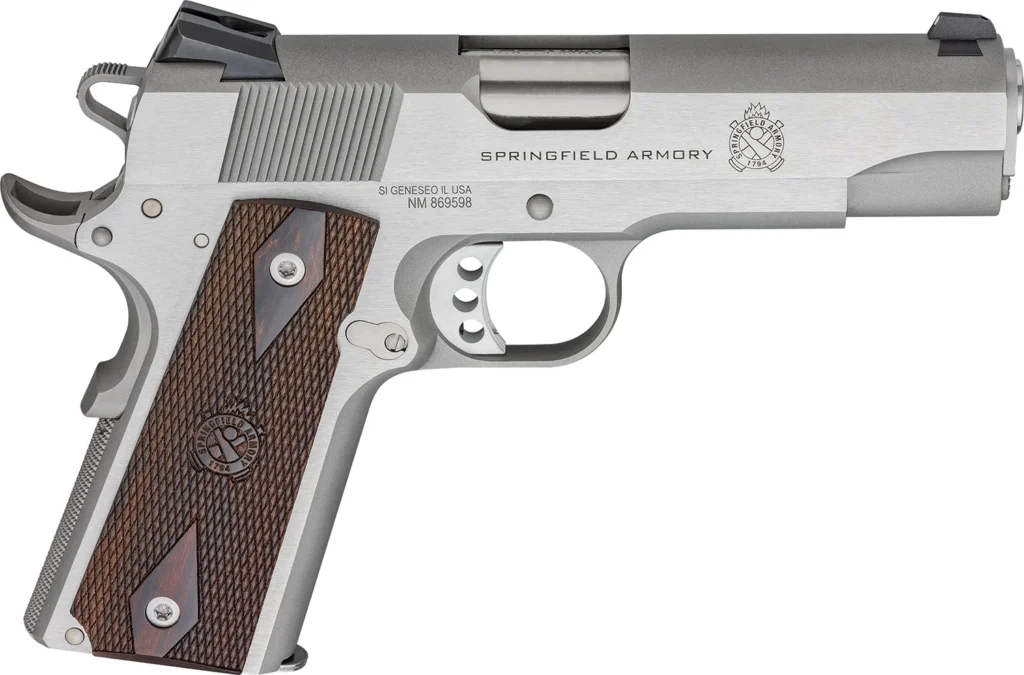 Springfield Armory PX9418S 1911 Garrison 45 ACP 7+1 4.25" Stainless Match Grade Barrel, Serrated Stainless Steel Slide & Frame w/Beavertail, Thinline Wood Grip
