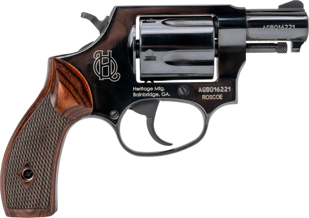 Heritage Mfg HR38B2W Roscoe  Small Frame 38 Special +P 5rd 2" Black Polished Alloy Steel Barrel & Cylinder, Black Polished Carbon Steel Frame, Wood Grip, Transfer Bar Safety