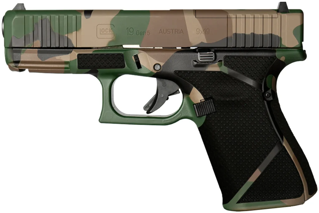 Glock PA195S204MOSNM81 G19 Gen5 MOS Compact Frame 9mm Luger 15+1 4.02" Black GMB Barrel, Camo Cerakote MOS Cut/Serrated Steel Slide, M81 Camo Polymer Frame w/Picatinny Rail, Ambidextrous