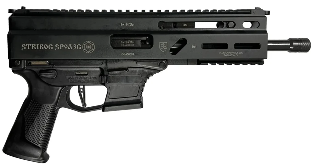 Grand Power 8588005808545 SP9A3G Stribog 9mm Luger 30+1 8" Black Threaded Barrel, M-LOK Handguard, Black Aluminum Picatinny Rail Receiver, Black Polymer Grip, Thread Protector