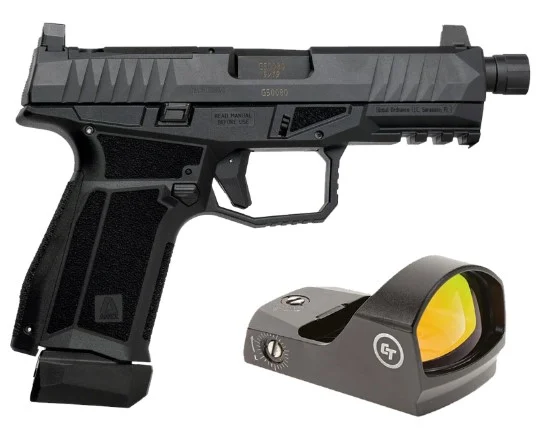 AREX DELTA X TACTICAL 9MM 1X17RD 1X19RD SUPPRESSOR HEIGHT SIGHTS 5X OPTICS PLATES BLACK WITH CRIMSON TRACE RED DOT - Arex