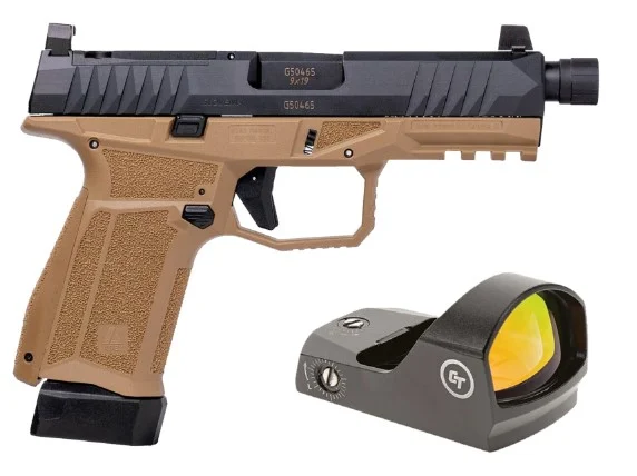 AREX DELTA X TACTICAL 9MM 1X17RD 1X19RD SUPPRESSOR HEIGHT SIGHTS 5X OPTICS PLATES FDE WITH CRIMSON TRACE RED DOT - Arex