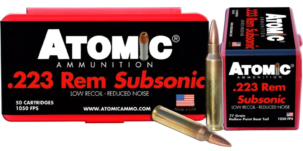 Atomic Ammunition 00429 Rifle Subsonic 223 Rem 77 gr Hollow Point Boat Tail 50 Per Box