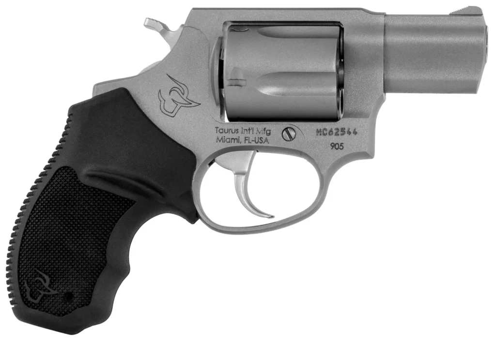Taurus 2905029 905  9mm Luger 5rd 2" Barrel, Overall Matte Finish Stainless Steel, Finger Grooved Black Rubber Grip & Fixed Sights